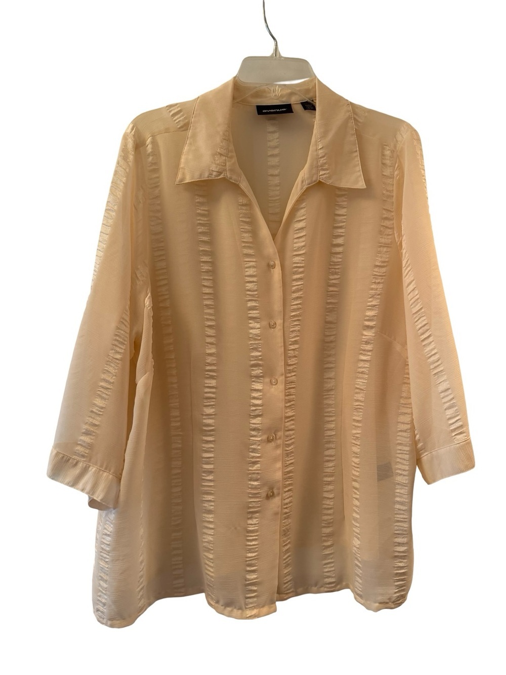 Avenue Cream Button-Down Sheer Stripe Blouse